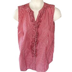 🟢 3/$30 Laura Scott sleeveless red white blouse v neck button down ruffles LARGE